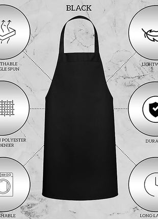 GREEN LIFESTYLE 120 Pack Bib Aprons - Unisex Machine Washable Kitchen BBQ Aprons Bulk (Pack of 120, No Pockets, Black)