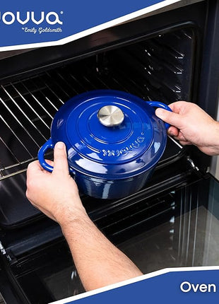 Cast Iron Pot with Lid – Non-Stick Ovenproof Enamelled Casserole Pot, Oven Safe up to 500° F – Sturdy Dutch Oven Cookware – Dark Blue, 5-Quart, 24cm – by Nuovva