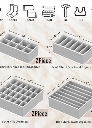 Simple Houseware Closet Underwear Organizer Drawer Divider Assorted 7 Pieces, Gray