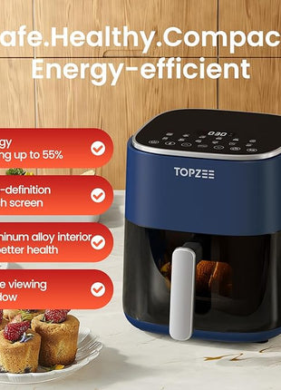 TOPZEE Air Fryer 12-in-1, Compact & Large 5.5-Qt Airfryer, 100-400℉ Precise Heat, 360°Hot Air Circulation, 95% Less Oil, Quick Easy Meals, Bake, Dry, Reheat, Frozen, Broil, Proof
