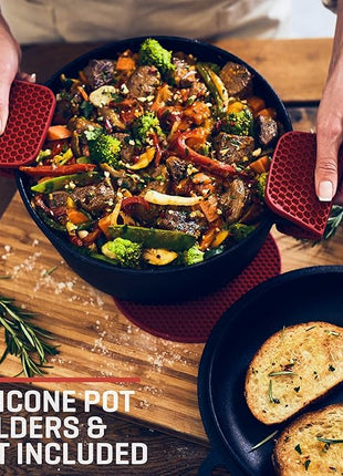 Uno Casa 2-in-1 Cast Iron Dutch Oven Large - 5 Quart Dutch Oven Pot with Lid, Pre-Seasoned Cooking Dish for Bread Baking and Stews - Heavy Duty Cast Iron Pot with Detachable Frying Pan Lid for Versatile Cooking