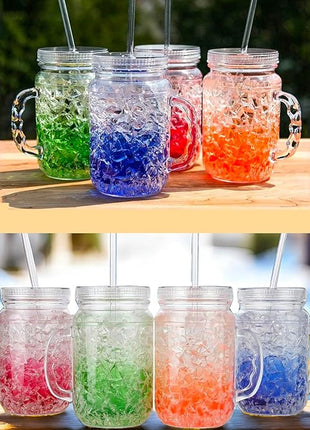 Lily's Home Old Fashion Drinking Glasses at BBQs and Parties, Clear with Assorted Color Accents (With Lids and Straws)
