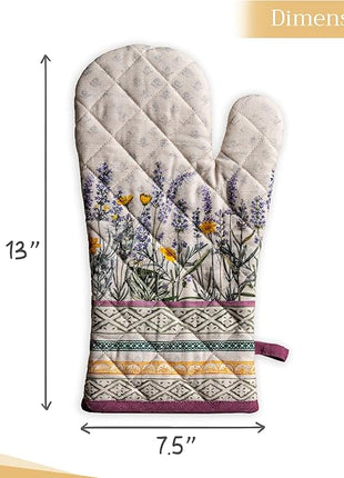 Maison d' Hermine Oven Gloves 100% Cotton Oven Mitt 7" x 13" with Loop Heat Resistant, BBQ, Cooking Gloves, Baking, Grilling, Kitchen, Handling Hot Pans Spring/Summer (Pack of 1, Fanny Lavender)