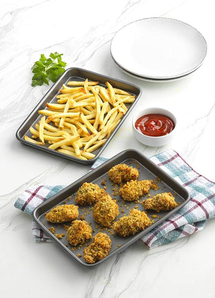 GoodCook Everyday Set of 2 Nonstick Steel 9" x 6.2" Toaster Oven Mini Baking Sheets, Gray