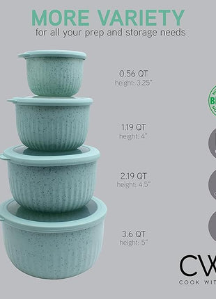 COOK WITH COLOR Prep Bowls with Lids- Wide and Deep Nesting Plastic Small Mixing Bowl Set with Lids, 8 Piece Set - Deep Bowls, Speckled Mint