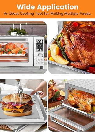 Air Fryer Baking Pan for Nuwave Bravo 12 in 1 21 Qt Air Fryer Toaster Oven, 11.2'' * 10.5'' Air Fryer Grill Pan Grill Plate Crisper Plate Rack Parts Accessories Tray, Stainless Steel