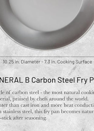 De Buyer MINERAL B Carbon Steel Fry Pan - 10.25” Diameter, 7.3” Cooking Surface - Ideal for Searing, Sauteing & Reheating - PFAS, PFOA & PFOS Free - Made in France