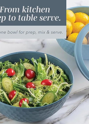 COOK WITH COLOR Mixing Bowls with Lids - 12 Piece Plastic Nesting Bowls Set includes 6 Prep Bowls and 6 Lids, Non Slip Bottom and Embossed Design - Microwave Safe (Blue)