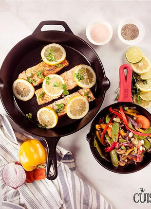 Pre-Seasoned Cast Iron Skillet Set (8-Inch and 12-Inch) Oven Safe Cookware - Heat-Resistant Holders - Indoor and Outdoor Use - Grill, Stovetop, Induction Safe