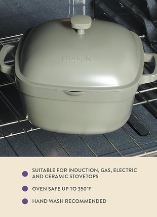 Crock-Pot Northvale Cast Aluminum Lightweight Durable 5.2 Quart Heavy Duty Dutch Oven Pot With Lid, Oven Safe, Dual Handles - Matte Sage Green