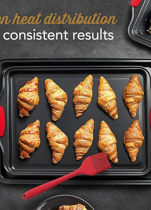 Eatex Nonstick Bakeware Set, 15-Piece with Muffin Pan, Cake Pan & Cookie Sheets for Baking, Steel Baking Sheets for Oven with Kitchen Utensils - Black