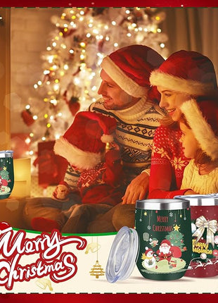 MEZMUT 12oz Unique Mom Christmas Gifts for Women - Insulated Stainless Steel Wine Tumblers with Lids & Straws