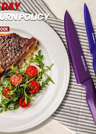 Astercook Knife Set, 12 Pcs Color-Coded Kitchen Knives Set, 6 Color Anti-Rust Coating Stainless Steel Chef Knife Sets with 6 Blade Guards Dishwasher Safe