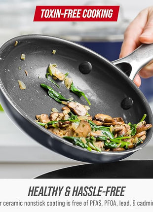 Blue Diamond Frying Pan 8” Skillet, Diamond Infused Healthy Ceramic Nonstick, PFAS and PFOA-Free, Dishwasher and Oven Safe, Even Heating, Metal Utensil Safe, Warp Control Base, Grey