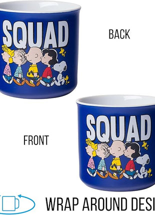 Silver Buffalo Peanuts Squad Featuring Sally, Linus, Charlie Brown, Lucy, Snoopy, and Woodstock Ceramic Camper Mug, 20 Ounces