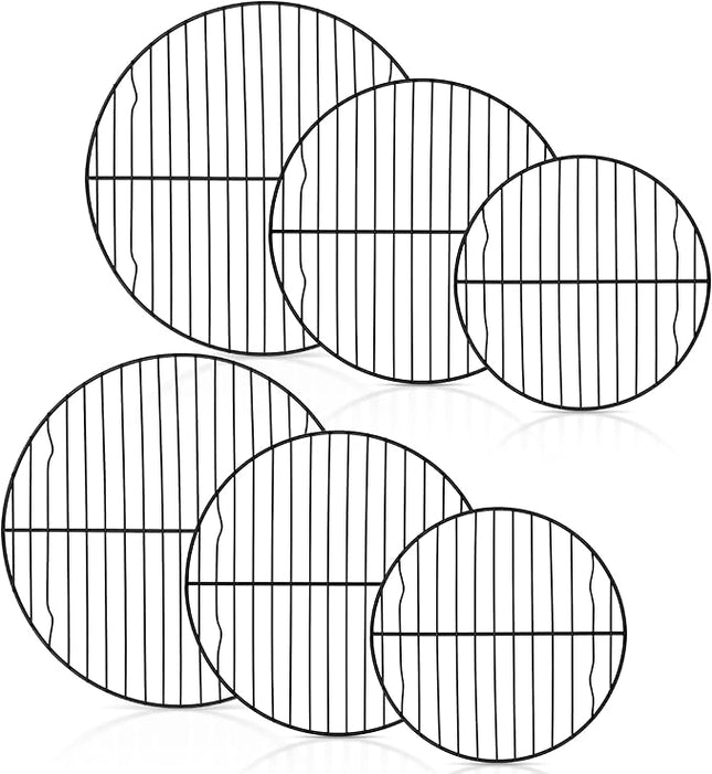 P&P CHEF Round Cooling Rack Set, Round Wire Racks for Cooking Baking, Fit Air Fryer & Oven, Stainless Steel Core with Nonstick Coatings, Black, 6 PCS - 7.5 & 9 & 10.5 Inch