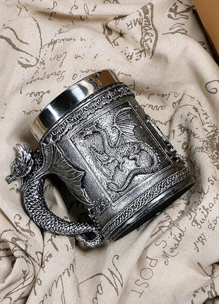 Medieval Roaring Dragon Coffee Mug - Dungeons and Dragons Beer Stein Tankard Drink Cup - 15.8oz Stainless Mug for GOT Dragon Lovers Collector Ideal Novelty Gothic Father Day Gift Party Decoration