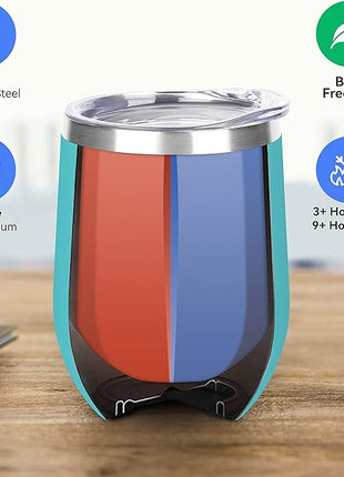 DOMICARE Stainless Steel Wine Tumbler Bulk with Lid, Personalized Insulated Tumblers Set, 12oz Travel Coffee Cups Pack of 16, Light Blue