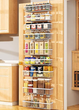 Moforoco 9-Tier White Over The Door Pantry Organizer, Pantry Organization and Storage, Black Hanging Basket Wall Spice Rack Seasoning Shelves, Home & Kitchen Bedroom Bathroom House Essentials