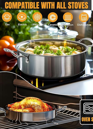 Aufranc Stainless Steel pots and pans set, 6 Piece Nonstick Kitchen Induction Cookware Set,Works with Induction/Electric and Gas Cooktops, Nonstick, Dishwasher