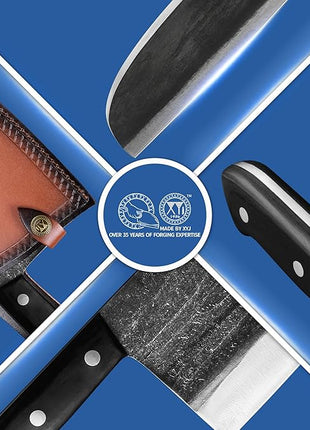 XYJ Authentic Since 1986,Outstanding Ancient Forging,6.7 Inch Full Tang,Serbian Chefs knife,Chef Meat Cleaver,Kitchen Knives,Set with Leather Sheath,Take Carrying,Butcher