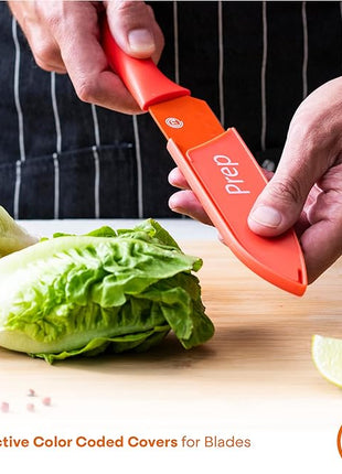 MasterChef Kitchen Knives Set with Covers incl. Paring, Boning, Carving, Bread, Santoku & Chef Knife, Sharp Cutting Stainless Steel Blades with Sheaths, 12 Piece (6 Colored Knives & 6 Covers)