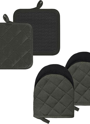 Oven Mitts and Pot Holders Set, Pack of 4, Heat Resistant Silicone Kitchen Mini Oven Mittens for 500 Degrees, Mini Oven Gloves and Hot Pads for Baking Grilling Barbecue Microwave Machine Washable