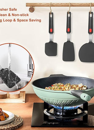 Hotec Silicone Spatula Turner for Nonstick Cookware, Cooking Spatulas 600°F Heat Resistant Large Flexible Rubber Spatula Set of 3, Kitchen Utensils for Flipping Eggs, Burgers, Pancakes, Crepes