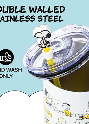 Silver Buffalo Peanuts Featuring Charlie Brown, Snoopy, Woodstock, Lucy, Sally, Linus, and More Stainless Steel Tumbler with Handle and Straw, Fits in Standard Cup Holder, 40 Ounces (Pack of 12)
