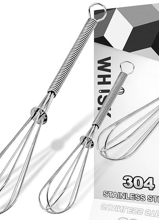 Anaeat Mini Wire Whisks, Set of 2 Portable Stainless Steel Kitchen Tiny Whisk & Egg Beater with Thick Wire - Sturdy Small Mixing Balloon for Cooking, Blending, Whiping, Beating and Stirring (5" + 7")