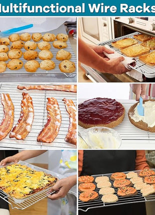 P&P CHEF Baking Cooling Rack Set for Cooking Roasting, 4-Piece Stainless Steel Wire Racks for Oven Use, Healthy & Dishwasher Safe, Rectangle, 16.6 Inch