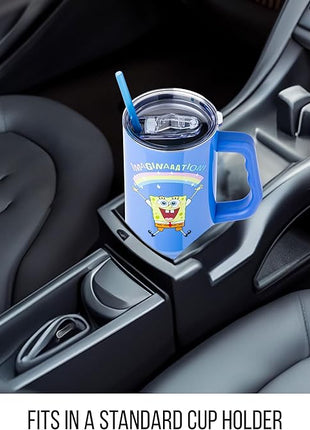 Silver Buffalo SpongeBob SquarePants “Imaginaaation!” Stainless Steel Tumbler with Handle, Fits in Standard Cup Holder, 40 Ounces