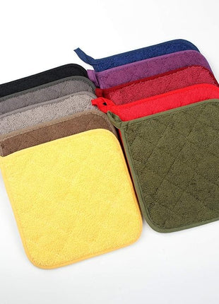 100% Cotton Kitchen Everyday Basic Terry Pot Holder Heat Resistant Coaster Potholder for Cooking and Baking Set of 5 Yellow