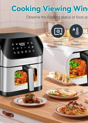 DEIME Air Fryer 6.5 QT Oilless Oven Large AirFryer Healthy Cooker with 10 1-Touch Preset, Visible Cooking Window, Non-Stick Basket & Dishwasher Safe