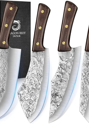 DRAGON RIOT Chef Butcher Knife Set for Meat Cutting, 4 Pcs Japanese Forged Chef Knives Set for Men and Women Gift for Men