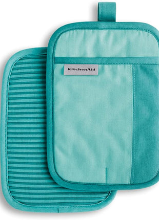 KitchenAid Beacon Two-Tone Non-Slip Pot Holder Set, Aqua Sky, 7"x10", 2 Piece