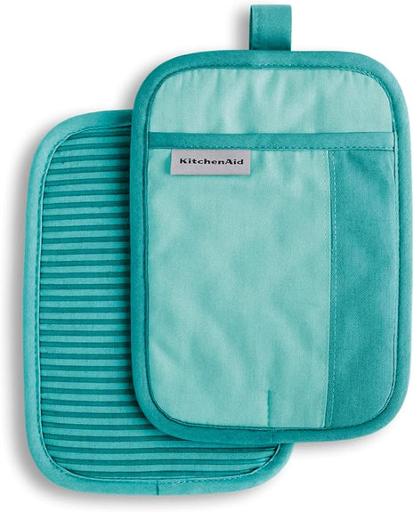 KitchenAid Beacon Two-Tone Non-Slip Pot Holder Set, Aqua Sky, 7"x10", 2 Piece