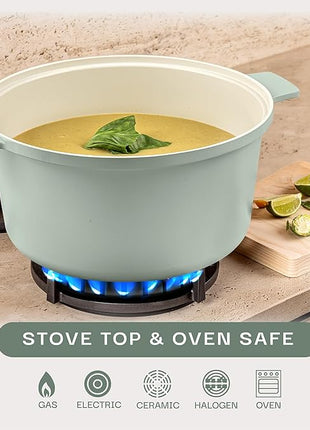 Gotham Steel 5 Qt Dutch Oven Pot with Lid, Nonstick Ceramic Dutch Oven Stock Pot Perfect Bread Baking, Stovetop Oven & Dishwasher Safe, Sage Green