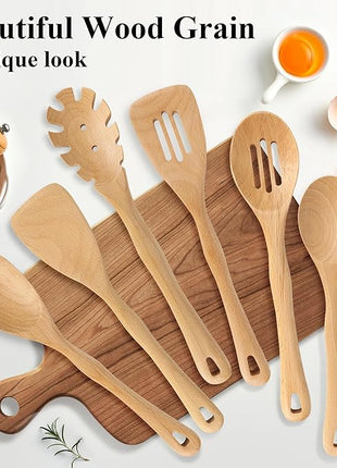 Wooden Spatula Set, 6 Pack Kitchen Wood Slotted Spoon Spatulas Turner Utensils for Cooking, Non Toxic Solid Wooden Spatulas Natural Wood Serving Spoons Spaghetti Utensil Set for Nonstick Cookware