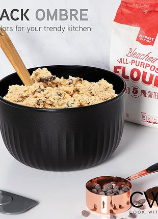 COOK WITH COLOR Prep Bowls with Lids- Wide and Deep Nesting Plastic Small Mixing Bowl Set with Lids, 8 Piece Set - Deep Bowls, Black/White