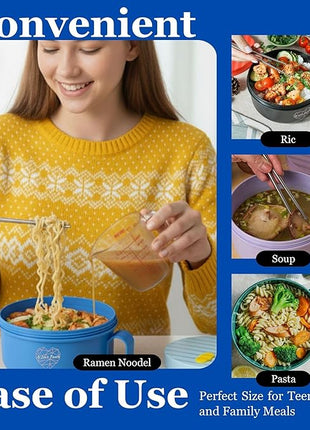 AI LOVE PEACE Ramen Bowl, 40 oz Microwaveable Noodle Cooker for Ramen, Pho, Soup, and Pasta, Dishwasher Safe and Portable, Ideal for Home, Office, Dorm, or Gift (Blue)
