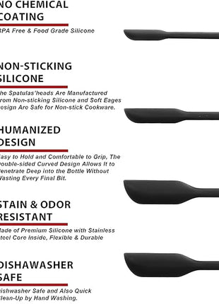 Anaeat Mini Silicone Spatulas - Set of 4 Multifunctional Small Kitchen Scraper Lotion Stirrer Tiny Makeup Beauty Spatula Reusable for Jam Jar, Cosmetic Bottles, Narrow Can and Thin Bottles (Black)