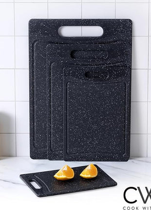 COOK WITH COLOR Non-Slip Cutting Board Set – Kitchen Essentials with Easy Grip Handle for Meat, Veggies, and Fruits, 4 Cutting Boards, Black