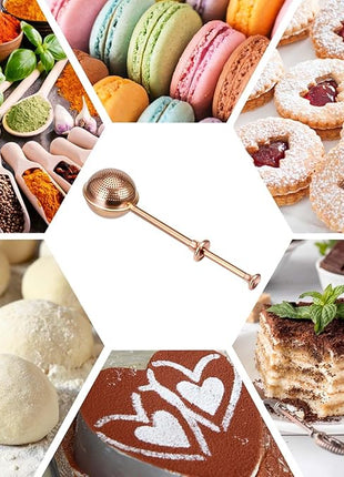 HULISEN Flour Duster for Baking, One-Handed Operation, 304 Stainless Steel Powdered Sugar Shaker Duster, Pick Up and Dust Flour Sifter, Gift Package, Brown