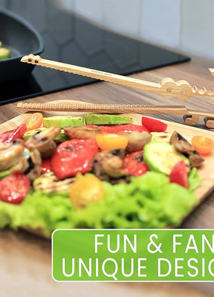 Crocodile-Shaped Wooden Toaster Tongs | 11-Inch Magnetic Kitchen Utensil for Cooking, Camping, and Outdoor Use | Fun, Easy Storage, Superior Grip | Great for Kids & Adults, Toast, BBQ