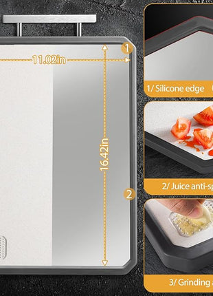 Titanium Cutting Board Double Sided for Kitchen,Large Chopping Board（16.42×11 In）Non-Slip Edge Garlic Grater Titanium and Food-Grade Wheat Straw PP, Kitchen Necessities for Home