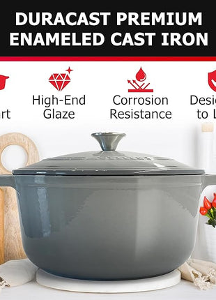 Mueller 6 Quart Enameled Cast Iron Dutch Oven, Heavy-Duty Casserole and Braiser Pan with Lid and Knob, Safe for All Cooktops