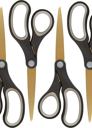 Westcott 55848 8-Inch Titanium-Bonded Scissors For Office and Home, Black/Gold, 4 Pack