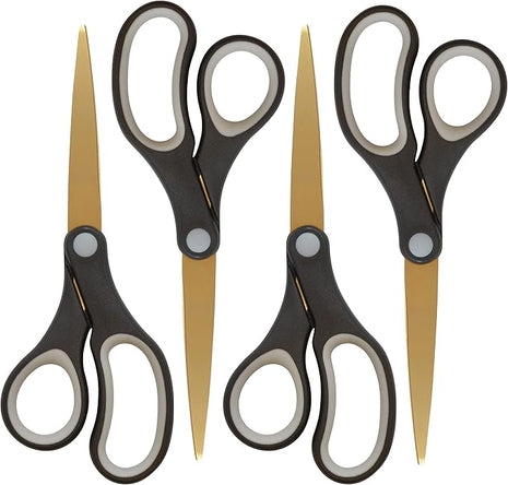 Westcott 55848 8-Inch Titanium-Bonded Scissors For Office and Home, Black/Gold, 4 Pack