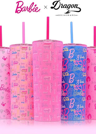 Dragon Glassware x Barbie Vacuum Insulated Tumbler with Lid and Straw - 24 oz Tumbler Cup with 2 Straws - Stainless Steel Tumbler with Straw for Water, Iced Tea - Travel Coffee Tumbler - Love Out Loud